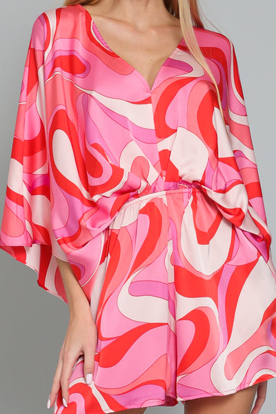 Kimono Sleeve Print Romper