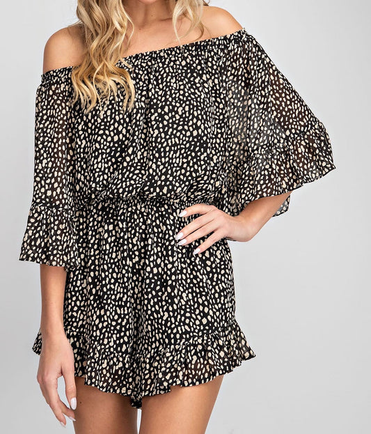 Animal Print Off-Shoulder Romper