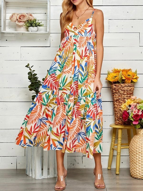 Multi Tropical Midi Dress