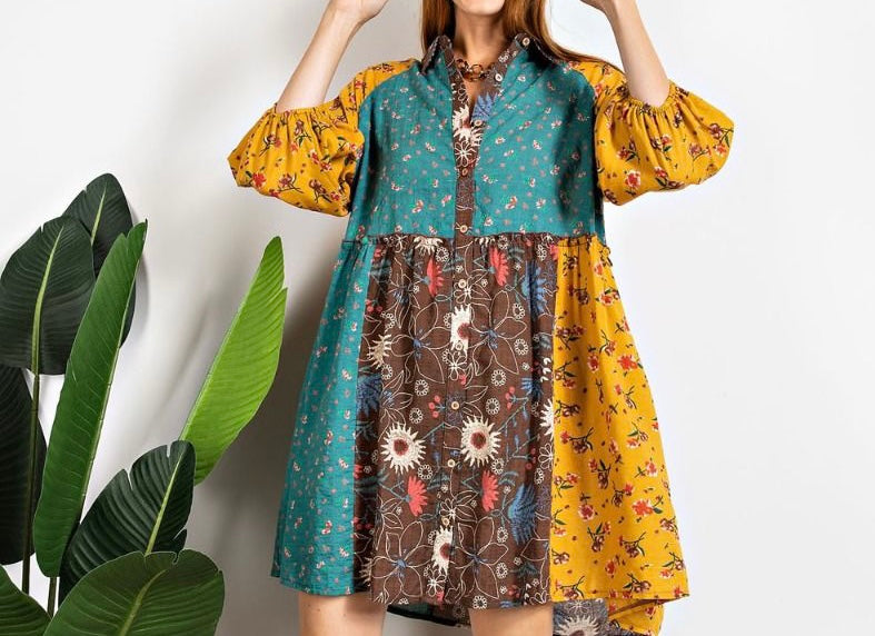 Mixed Print Shirt Dress