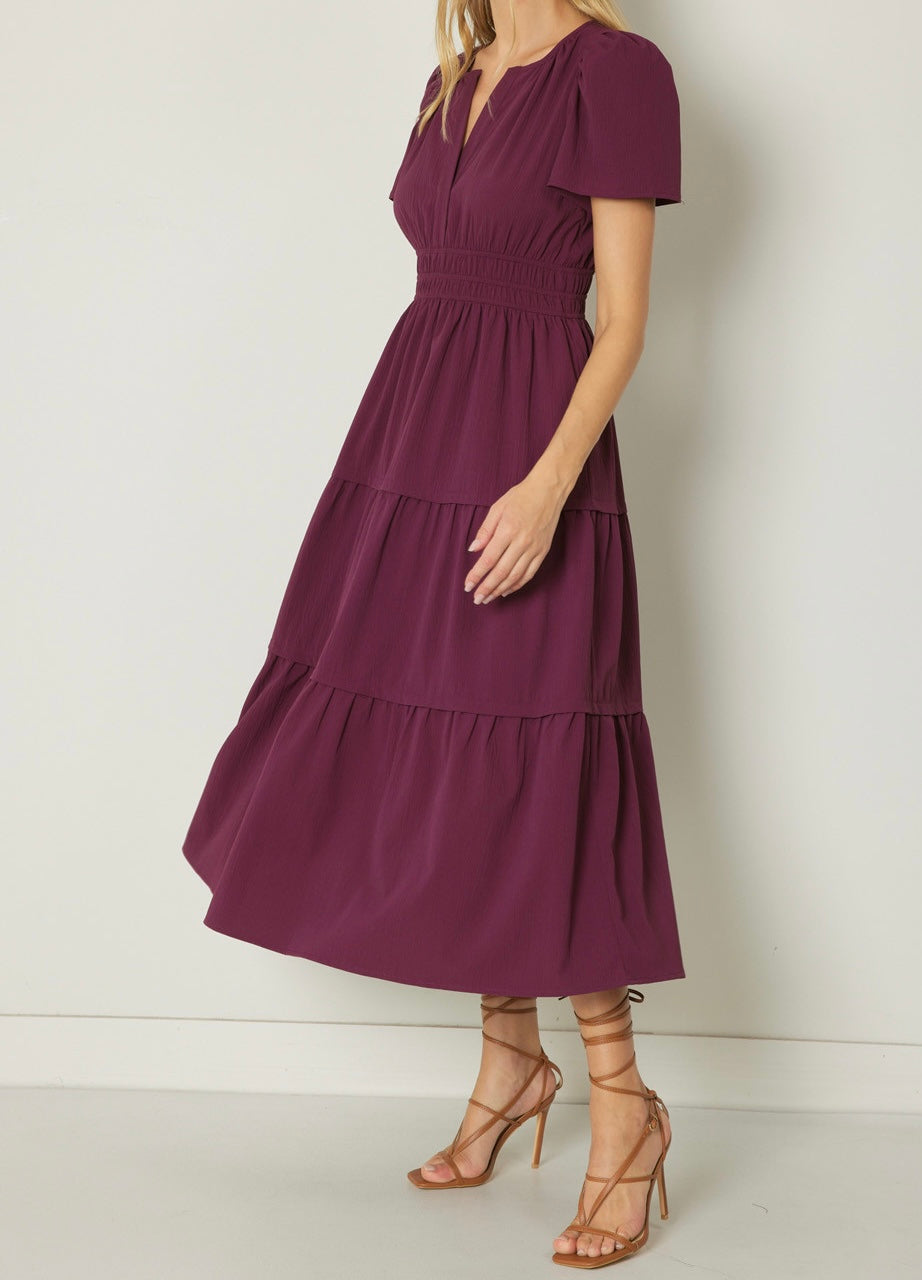 V-Neck Tiered Midi Dress