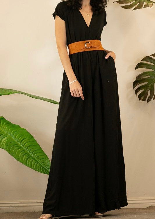 Black Wide Leg Jumpsuit with Belt